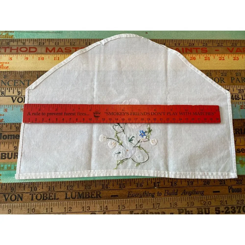 VINTAGE Hand Embroidered Lot Of 4 Dresser Scarf Guest Towel Cotton LINEN Floral